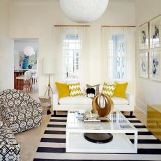 Retro White Living Room With Bold Geometric Patterns