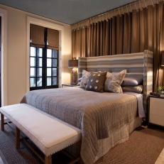 Brown Traditional Bedroom With Striped Headboard