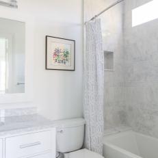 White Bathroom With White Marble Backsplash