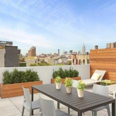 Contemporary Rooftop Patio With Ipe Wood Wall & Planters