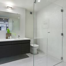 Minimalist White Bathroom With Frameless Shower