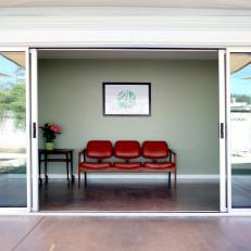 Glass Doors and Red Midcentury Modern Sofa