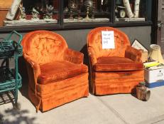 orange velvet chairs