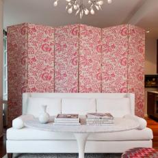 Floral Partition Serves as Backdrop for Chic Living Area