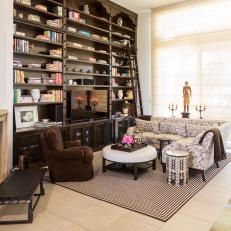 Oversized Bookcase Wows in Mediterranean Family Room