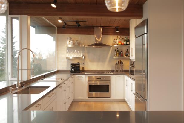 Midcentury Modern Kitchen With Sleek Gray Countertops Hgtv