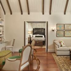 Creamy Traditional Living Room With Fireside Seating