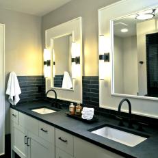 Contemporary Black & White Bathroom With Dual Sinks
