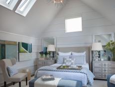 Neutral Master Bedroom With Sloped Ceiling