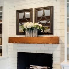 Redwood Mantel With Black Accent Mirrors