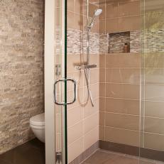 Contemporary Glass Enclosed Shower With Neutral Tiles
