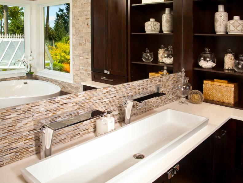 Rectangular White Bathroom Sink and Chrome Faucets