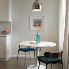Modern Breakfast Nook With Gray and White Wallpaper