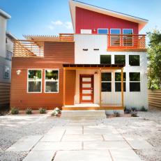 Contemporary Home Exterior Boasts Brown, Gray & Red