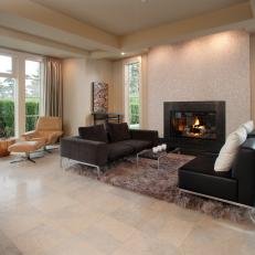 Contemporary Living Room Boasts Sleek Fireplace