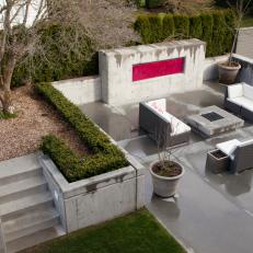 Modern Concrete Patio With Fire Pit