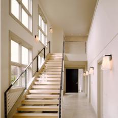Contemporary Staircase With Metal & Cable Railing
