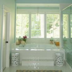 Light Blue Bathroom With Spa-Like Bathtub