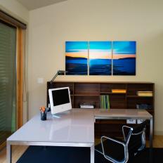 Modern Home Office With Triptych Art