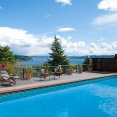 Backyard Pool with View of Lake Washington 