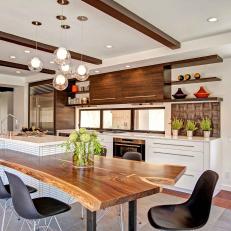 Unique Natural Wood Table in Contemporary Kitchen