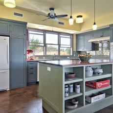 Charming Country Kitchen With Dusty Blue Cabinets