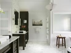 Bright, Tranquil Bathroom Boasts White Marble Floors