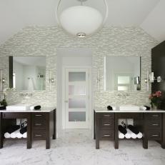 Bright Spa Bathroom Features Gray Mosaic Tile Accent Wall