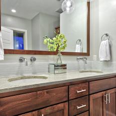 Gorgeous Wood Vanity in Bright, Transitional Bathroom