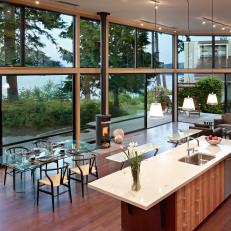 Overhead View of Contemporary Kitchen and Dining Room