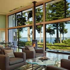 Open, Contemporary Living Room With Waterfront View
