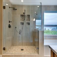 Contemporary Shower With Neutral Tile