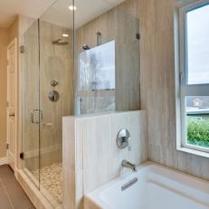 Craftsman Bathroom with Shower and Private Tub