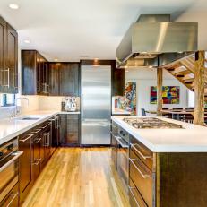 Asian-Style Kitchen Features Dark Wood Cabinetry