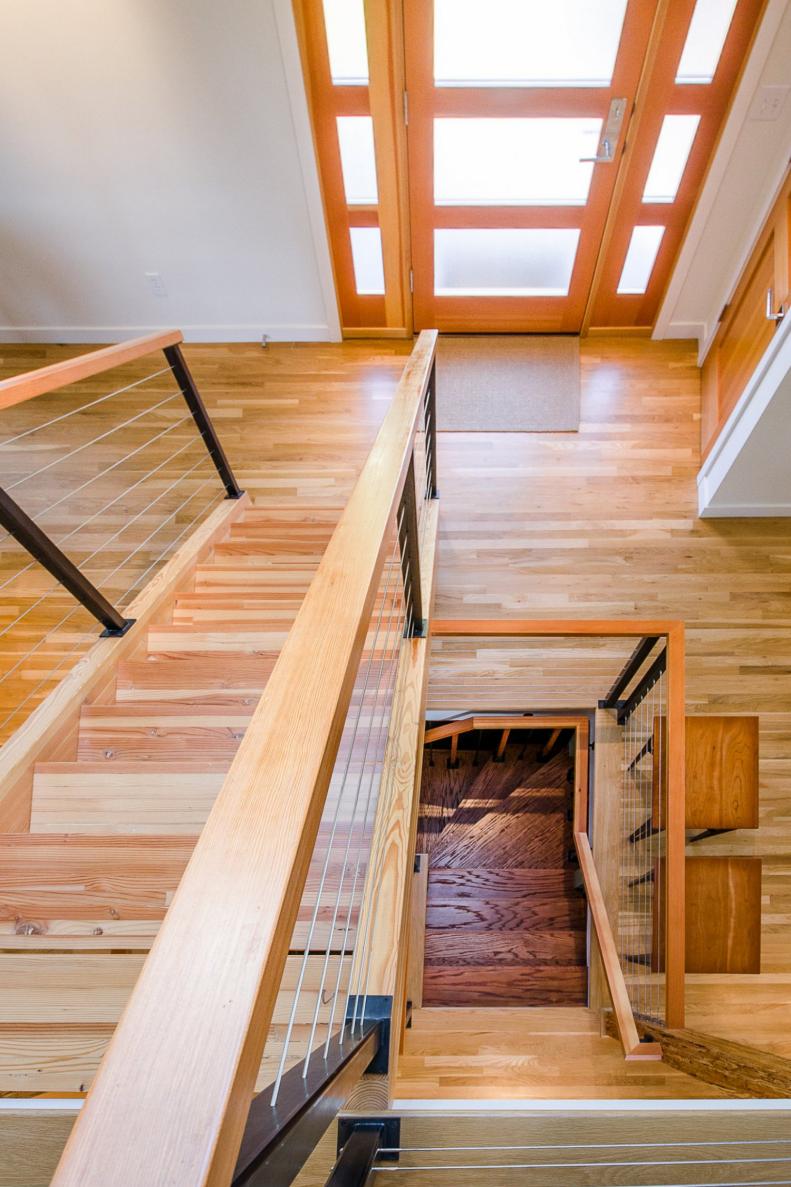 Light Wood Stairs With Cable Railing