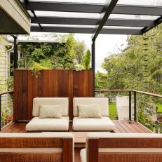 Contemporary Deck With Tall Wood Planter & Cushioned Seating