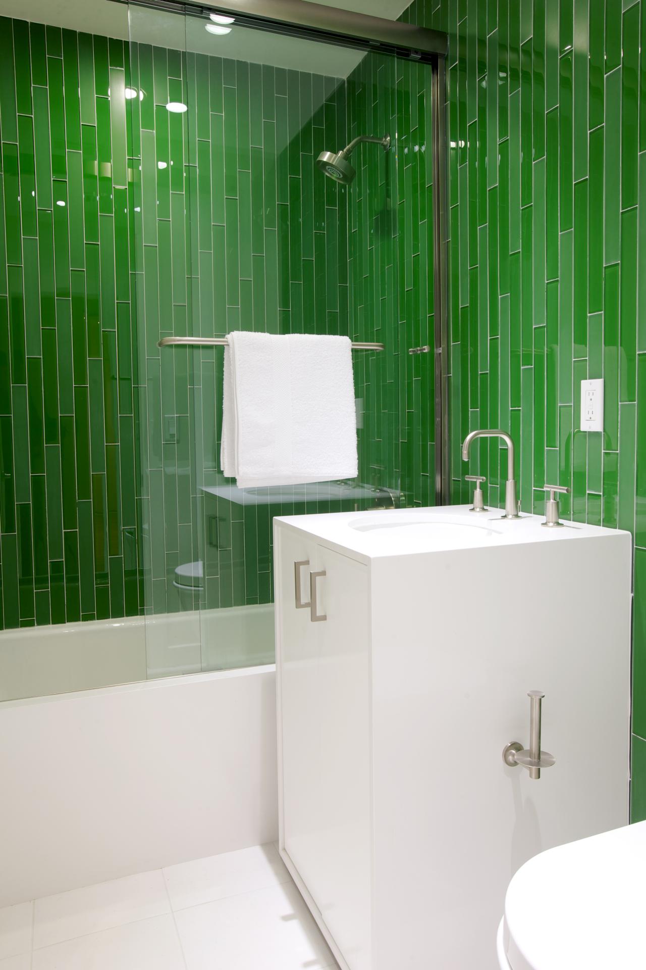 Modern Bathroom With Vibrant Green Tiles | HGTV