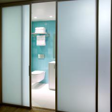 Modern Master Bathroom With Frosted Glass Doors