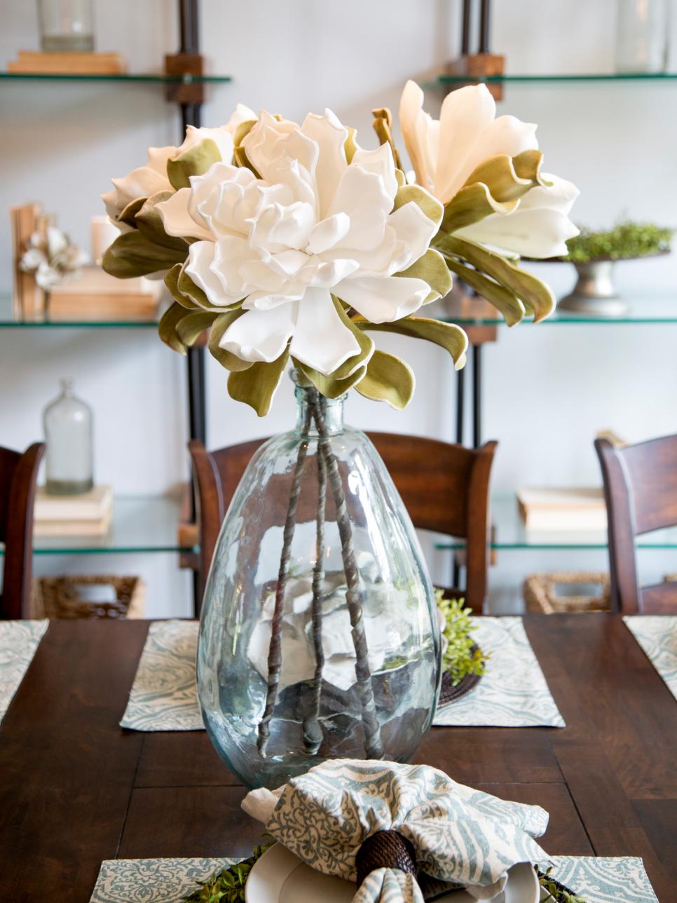 Large Glass Vase With White Flowers | HGTV