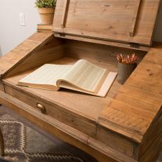 Home Office With Natural Wood Secretary Desk 