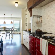 Red Range in Chic Rustic Kitchen