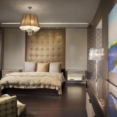Neutral Contemporary Bedroom With Leather Headboard