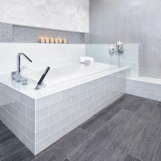 Gray Modern Bathroom With Soaking Tub