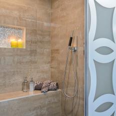 Brown Tile Shower With Bench