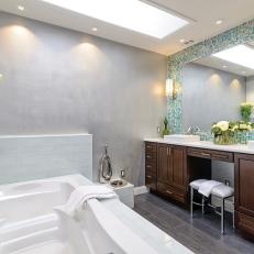 Gray Spa Bathroom With Blue Mosaic Tile
