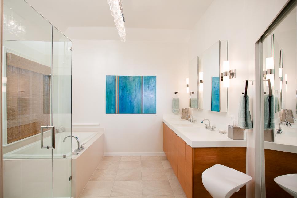 Modern Master Bathroom With Wood Vanity