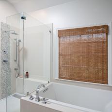 Contemporary White Bathroom With Glass-Enclosed Shower