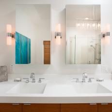 Contemporary White Bathroom With Sleek Double Vanity