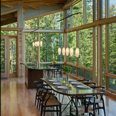 Rustic Open Plan Dining Room With Wooded Views