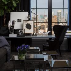 Contemporary Home Office With New York Skyline View